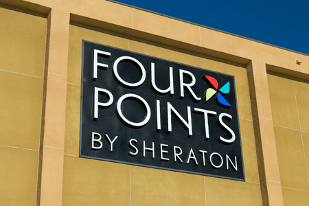 BLOOMINGTON, MN/USA - JANUARY 14, 2017: Four Points by Sheraton exterior sign and logo. Four Points by Sheraton is a Starwood Hotels & Resorts hotel brand, targeted towards business travelers and small conventions.のeditorial素材