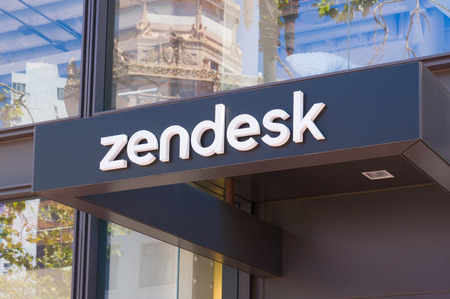 SAN FRANCISCO, CA/USA - JULY 30, 2017: Zendesk corporate headquarters and logo. Zendesk Inc. is a global customer service software company.のeditorial素材