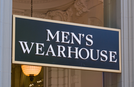 SAN FRANCISCO, CA/USA - JULY 30, 2017: Men's Wearhouse retail store exterior entrance sign and logo.  Men's Wearhouse is a men's dress clothes retailer in the United States.のeditorial素材