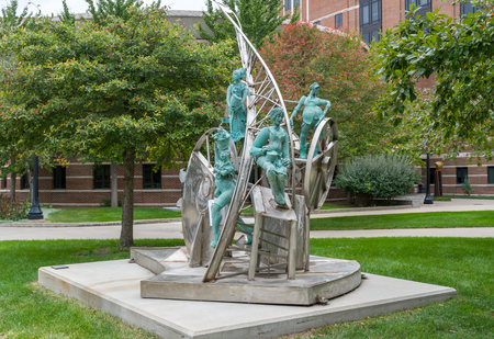 WEST LAFAYETTE, IN/USA - OCTOBER 22, 2017: Distant Paths bronze sculpture by Preston Jackson on the campus of the Purdue University.のeditorial素材