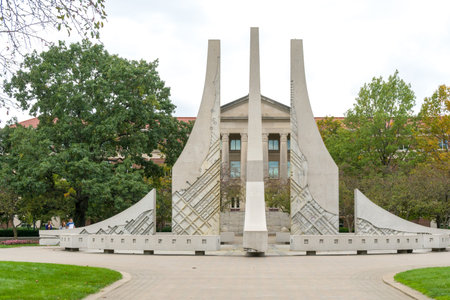 WEST LAFAYETTE, IN/USA - OCTOBER 22, 2017: The Purdue Mall Water Sculpture, often referred to as the...