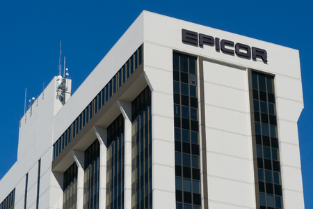 ST. LOUIS PARK, MN/USA - MARCH 17, 2018: Epicor corporate building and logo. Epicor Software Corporation is a Global Business Software company.のeditorial素材