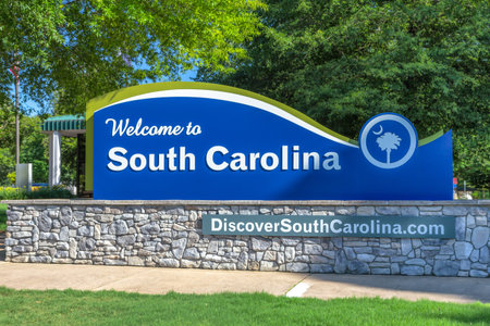 COLUMBIA, SC/USA - JUNE 4, 2018: South Carolina travel center entrance sign and logo. South Carolina is a southern state in the United States.