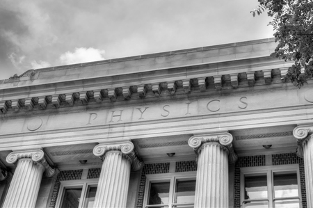 Physics college campus building, logo, and facade in Black and Whiteのeditorial素材
