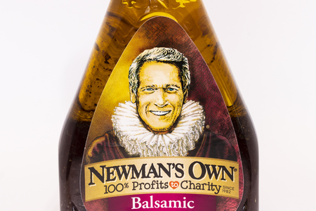 ST. PAUL, MN/USA - FEBRUARY 20, 2019: Newman's Own Balsamic salad dressing and trademark logo. Newman's Own is a food company founded by the late actor Paul Newman.のeditorial素材