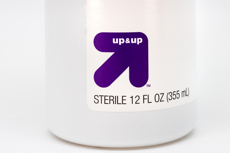 ST. PAUL, MN/USA - FEBRUARY 27, 2019: Up & Up Target trademark logo. Up & Up is Target Corporation's in house store brand family of products.のeditorial素材