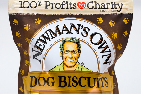 ST. PAUL, MN/USA - FEBRUARY 20, 2019: Newman's Own Dog Biscuits and trademark logo. Newman's Own is a food company founded by the late actor Paul Newman.のeditorial素材
