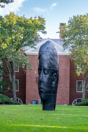 ALLSTON, MA/USA - SEPTEMBER 29, 2019: Jaume Plensa sculpture and Alrich Lawn at Harvard Business School.のeditorial素材