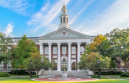 ALLSTON, MA/USA - SEPTEMBER 29, 2019: Centenial Bell and Baker Library at Harvard Business School.のeditorial素材