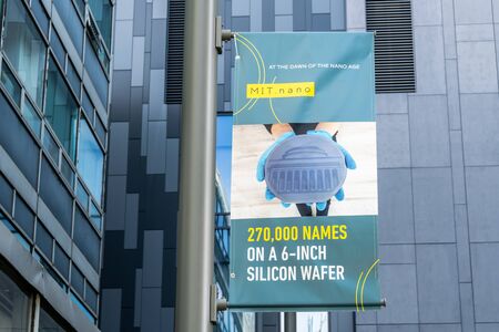 CAMBRIDGE, MA/USA - SEPTEMBER 29, 2019:  Silicon Wafter banner on the campus of the Massachusetts Institute of Technology.のeditorial素材