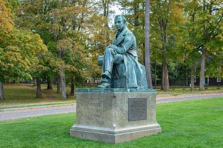 COOPERSTOWN, NY/USA - SEPTEMBER 28, 2019: James Fenimore Cooper statue at historic Ostego Hall.のeditorial素材