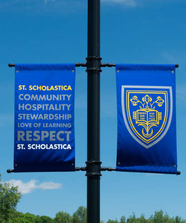 DULUTH, MN/USA - JUNE 16, 2020:  The College of St. Scholastica and banner and trademark campus logo.のeditorial素材