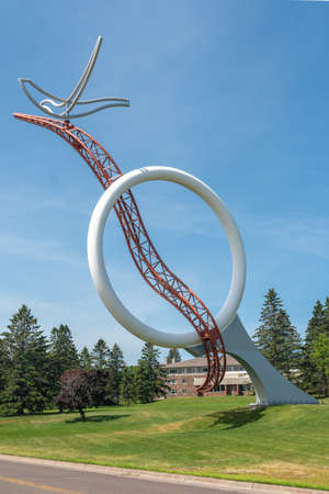 DULUTH, MN/USA - JUNE 19, 2020: Wild Ricing Moon Sculpture at the campus of the University of Minnesota-Duluth.のeditorial素材