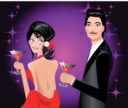Couple enjoying drink in party Man and woman at disco clubのイラスト素材