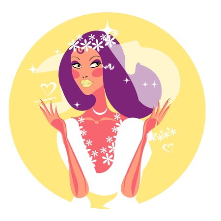 Wedding Girl: Happy Bride In White / Beautiful happy bride in retro style. のイラスト素材