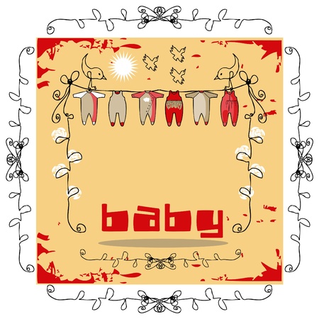 Baby Clothes Line doodley paper cardのイラスト素材