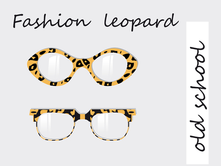 Fashion collection of oldschool glasses with leopard texture patternの写真素材