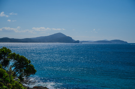 View onto the coast near Seal Rocks on a sunny day.の写真素材