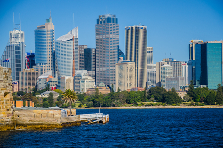 View onto the city centre, the Royal Botanic Gardens and Fort Denisonのeditorial素材