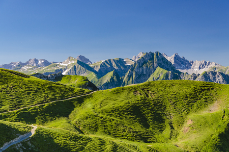 View onto the mountain peaks around the Nebelhorn, Bavaria, Germany.の写真素材