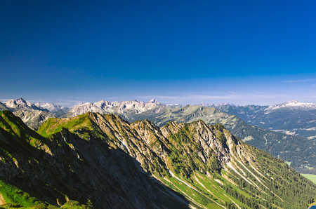 View from the Nebelhorn onto the surrounding mountain tops.の写真素材