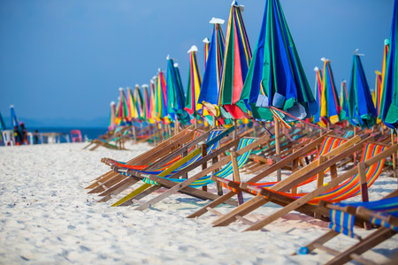 The chairs on the beachの写真素材