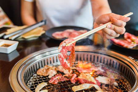 Raw beef slice for barbecue or Japanese style yakinikuの写真素材