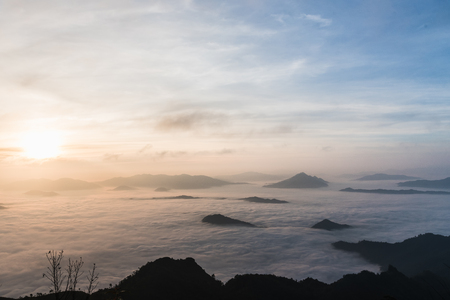 fog and cloud mountain valley landscapeの写真素材