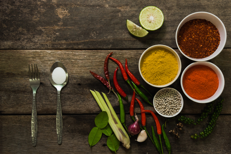 spices with ingredients on dark background. asian food, cooking conceptの写真素材