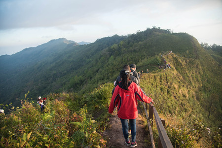 December 12, 2016 Traveler walking to travel on themountain at Phucheedaow mountain at Chiang rai, Thailandのeditorial素材