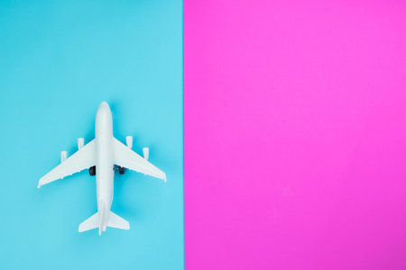 Creative Flat lay fashion style with travel concept colorful background