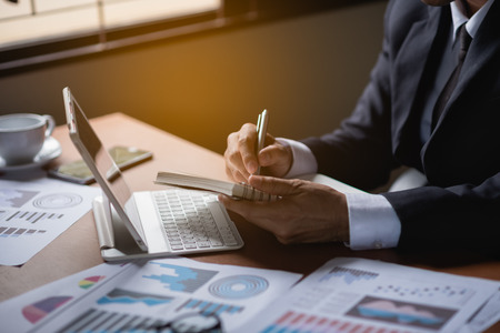 Businessman working on desk office businessの写真素材