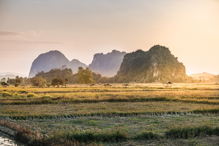 Mountains sunset in the eveningの写真素材
