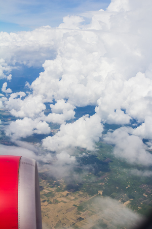 View from plane on the clounds blue skyの写真素材