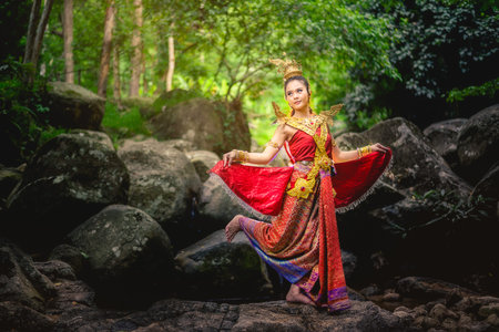 woman wearing typical thai dress with thai style