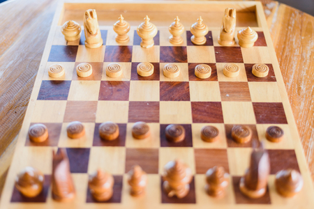 Thai chess on wood tableの写真素材