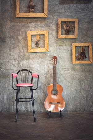 acoustic guitar in the living roomの写真素材