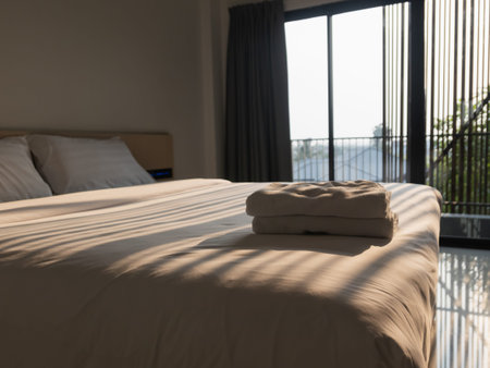 close up of towel on the bed in the hotel