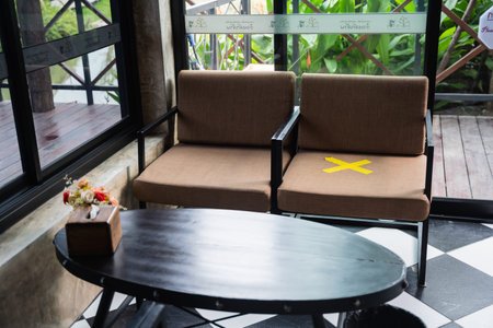 social distancing concept, interior the chairs and table in the cafe