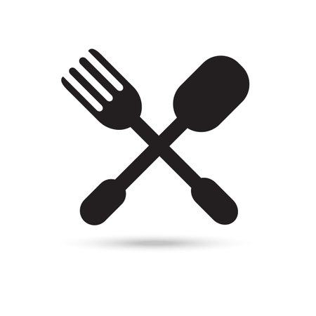 spoon and fork icon on white backgroundのイラスト素材