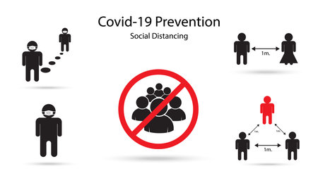 Social distancing - Coronavirus preventive measures - Stop coronavirus spread self isolation iconのイラスト素材