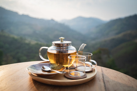 Green tea on the wood table