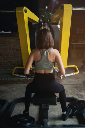 beautiful women exercise training with dumbbell in the gym, sport fitness concept