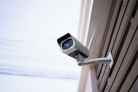 close up of security camera outdoor at the houseの写真素材