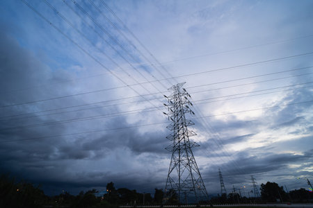 high voltage post.High-voltage tower sky background