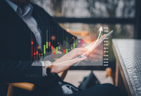 Businessman take position protect on rows of coins for crypto currencies market graph, financial...