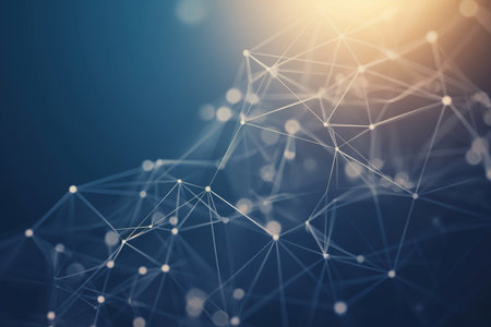 Abstract futuristic network. Vector illustration. Connected lines and dots background. Polygonal space low poly dark background. Connection structure. 3d rendering concept.の素材