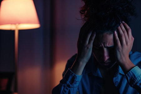 Depressed sadly serious asian business woman having stressful depression sad time working on laptop on office table. Depression woman sad series mental health from working concept.の素材