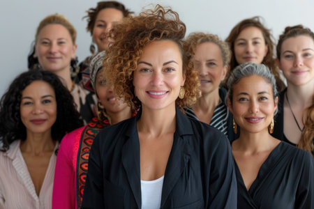 Joyful Diverse Women with Colorful Hairstyles Close-Up. Joyful diverse women with colorful hairstyles, sharing a genuine moment of happiness.の素材