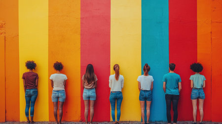 Vibrant Colors and Diverse Individuals Against a Colorful Wallの素材